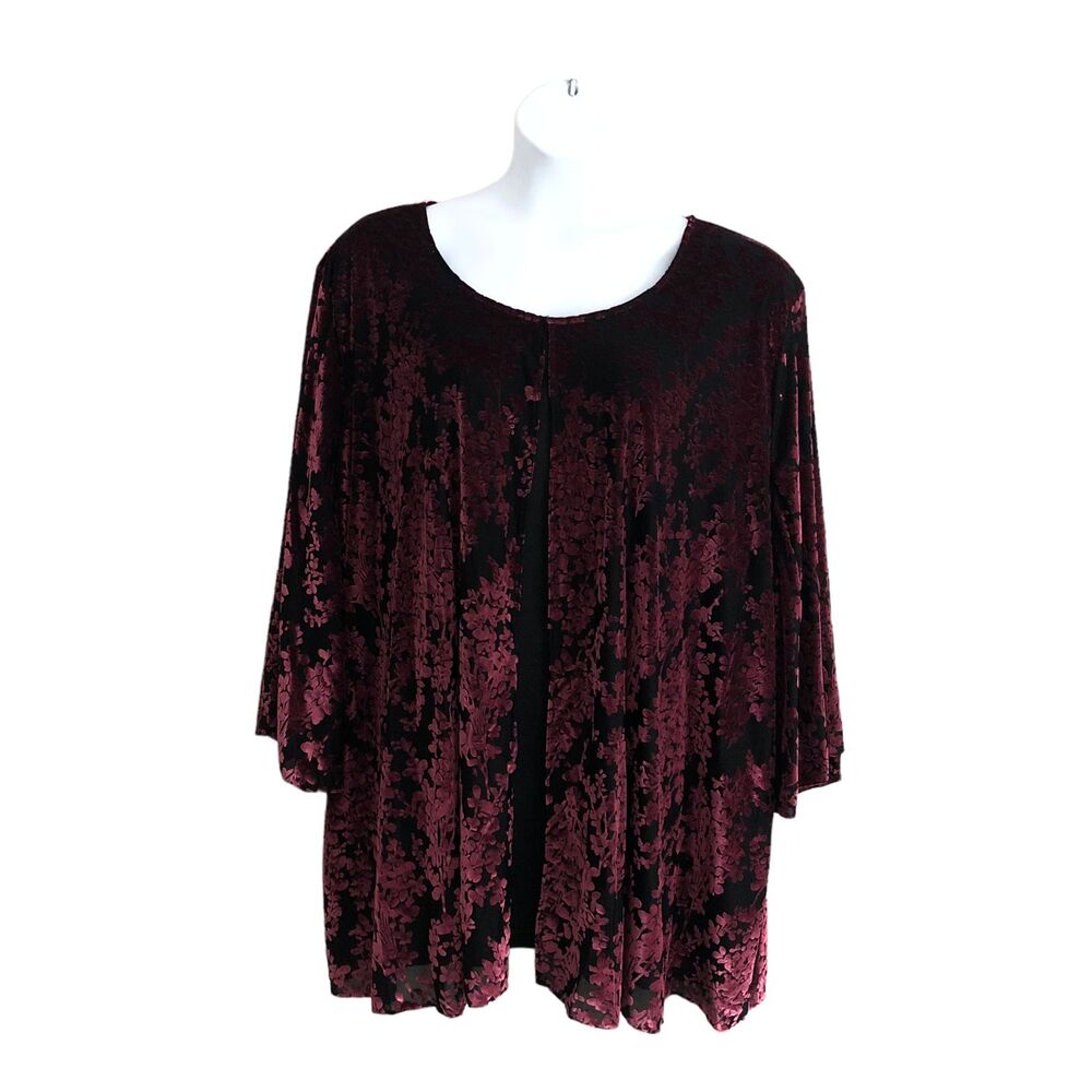 Catherines Women's Tunic Velvet Top Blouse Plus 5X 34/36W Floral Lined Stretch